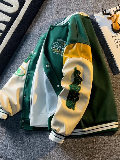 Bomber "Leather-Sleeve" con Ricami American Heritage