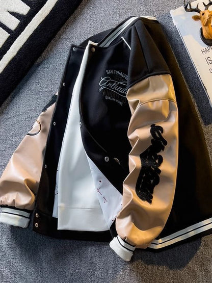 Bomber "Leather-Sleeve" con Ricami American Heritage