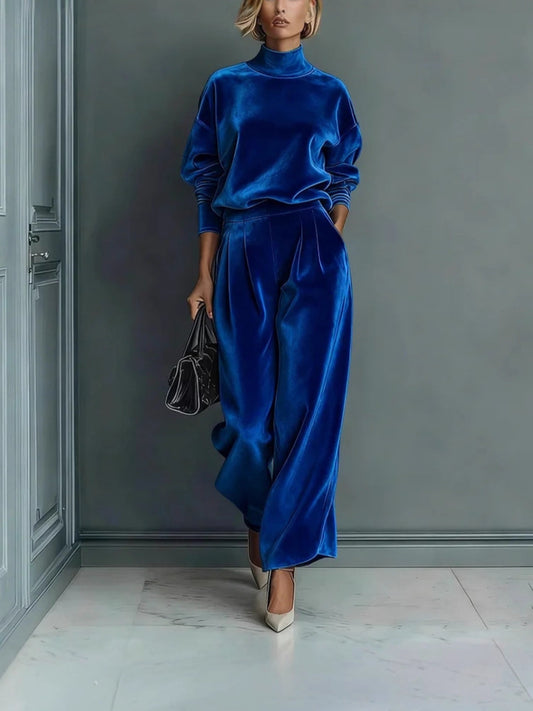 Set 2 Pezzi: High-Neck Velvet & Wide-Leg Pants 2026