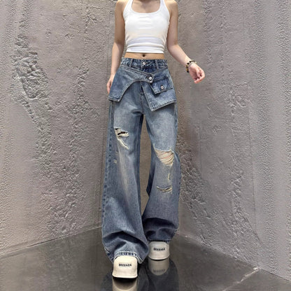 Spicy Girl Layered: Faux Two-Piece Wide-Leg Denim 2026