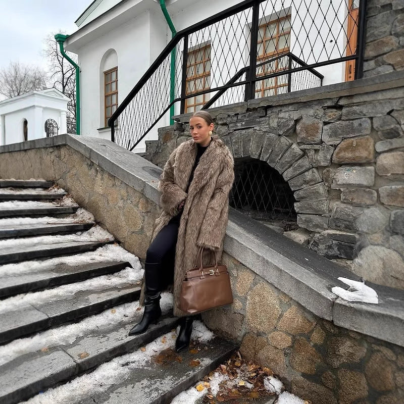 Apricot Red Long Coat New Faux Fur Fur Coat Brown Coffee Color Thickened Winter Warm Coat Extended