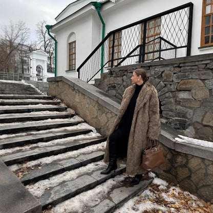 Apricot Red Long Coat New Faux Fur Fur Coat Brown Coffee Color Thickened Winter Warm Coat Extended