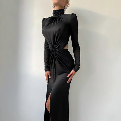 Abito Lungo "Fandi" in Milk Silk – Design Backless con Zip in Metallo