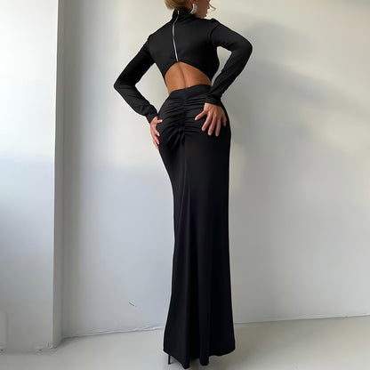 Abito Lungo "Fandi" in Milk Silk – Design Backless con Zip in Metallo