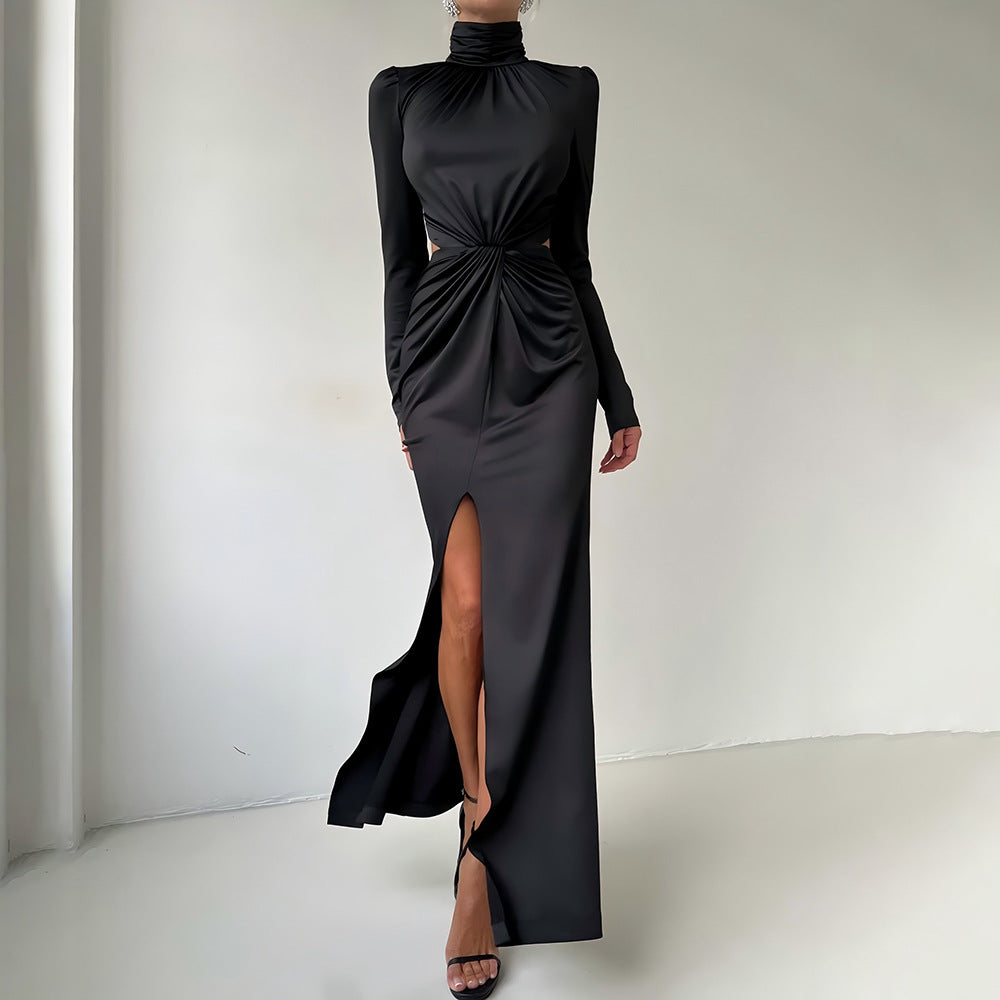 Abito Lungo "Fandi" in Milk Silk – Design Backless con Zip in Metallo