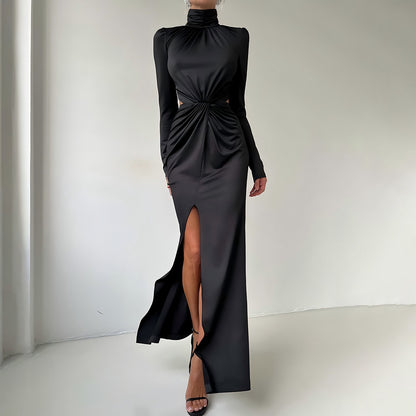 Abito Lungo "Fandi" in Milk Silk – Design Backless con Zip in Metallo