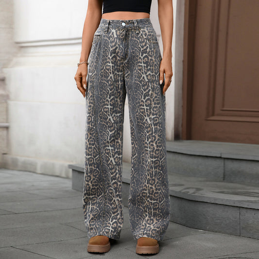 Jeans Wide Leg Leopardati – Denim Street-Style a Gamba Larga