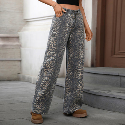 Jeans Wide Leg Leopardati – Denim Street-Style a Gamba Larga