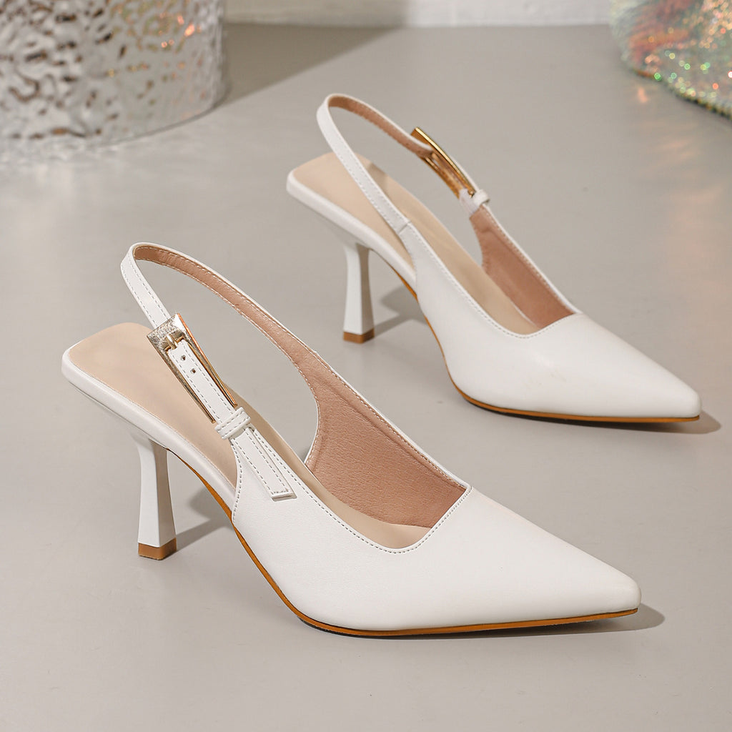 Décolleté Pointed-Toe White con Cinturino – Eleganza Minimalista 6-8cm