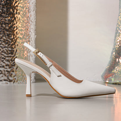 Décolleté Pointed-Toe White con Cinturino – Eleganza Minimalista 6-8cm