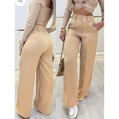 Pantalone Wide-Leg con Dettaglio Doppio Petto ed Elastic Waist