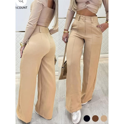 Pantalone Wide-Leg con Dettaglio Doppio Petto ed Elastic Waist