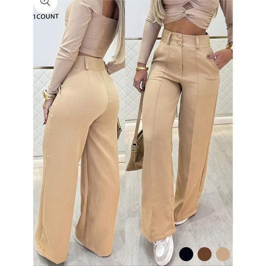 Pantalone Wide-Leg con Dettaglio Doppio Petto ed Elastic Waist