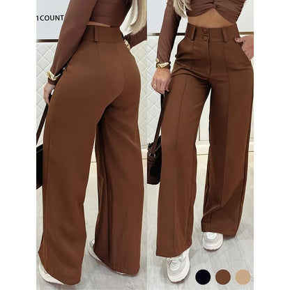 Pantalone Wide-Leg con Dettaglio Doppio Petto ed Elastic Waist