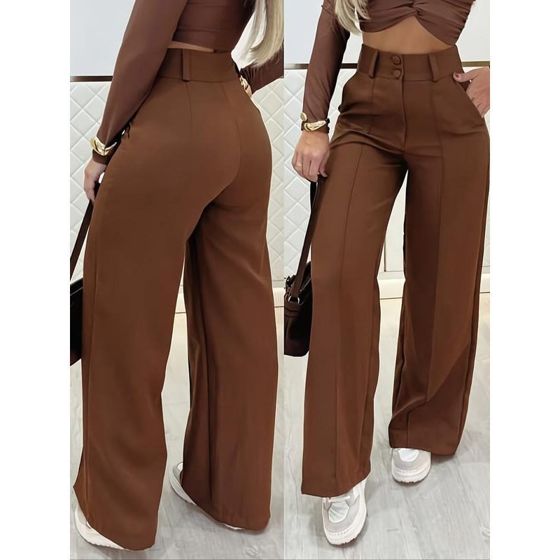 Pantalone Wide-Leg con Dettaglio Doppio Petto ed Elastic Waist