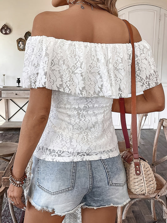 Top Off-Shoulder con Balze in Pizzo e Silhouette Slim-Fit