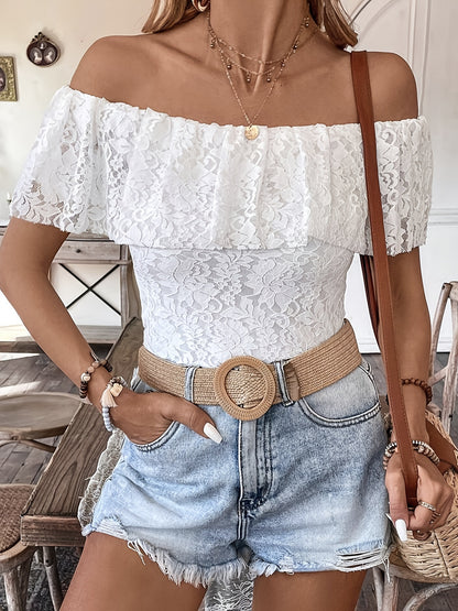 Top Off-Shoulder con Balze in Pizzo e Silhouette Slim-Fit