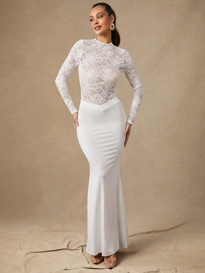 Jumpsuit Slim in Pizzo Hollow-Out con Silhouette Elegant-Commute