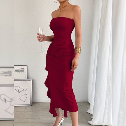 Abito Tube Top con Spacco Laterale e Taglio Hip-Hugging
