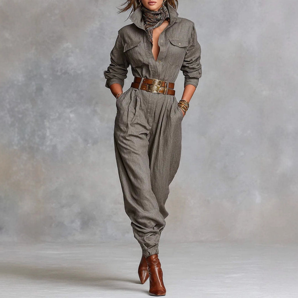Jumpsuit Strutturata in Lino con Taglio "Literary Retro"