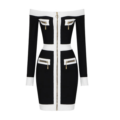 Abito Tube Top con Design Collage e Taglio One-Step