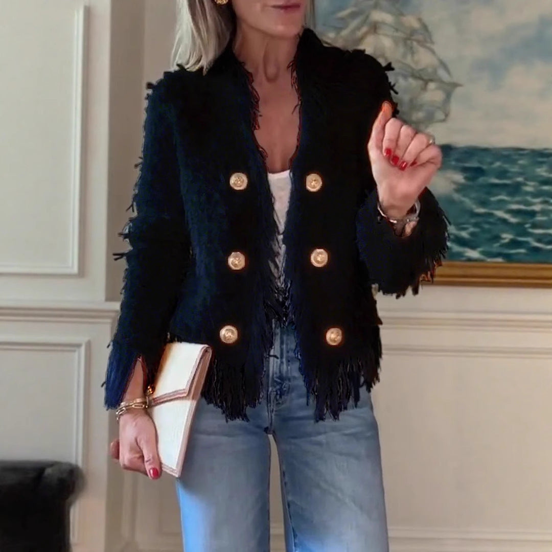 Giacca "Small Fragrance Style" con Tasselli e Bottoni Metallici