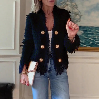 Giacca "Small Fragrance Style" con Tasselli e Bottoni Metallici