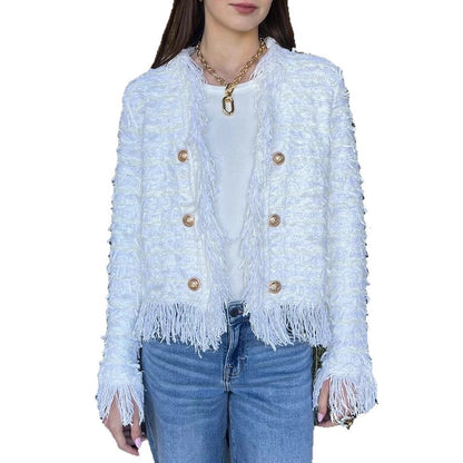 Giacca "Small Fragrance Style" con Tasselli e Bottoni Metallici