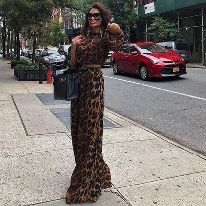 Set Coordinato in Chiffon Leopardato con Pantaloni Wide-Leg