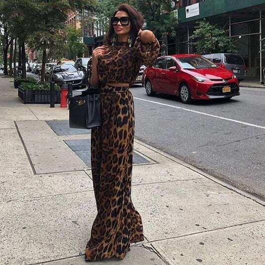 Set Coordinato in Chiffon Leopardato con Pantaloni Wide-Leg