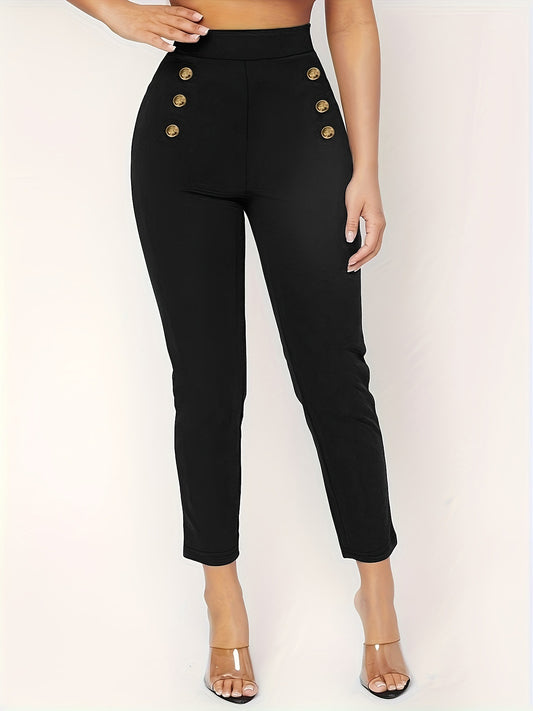Pantaloni Skinny a Vita Alta con Dettaglio Double-Breasted