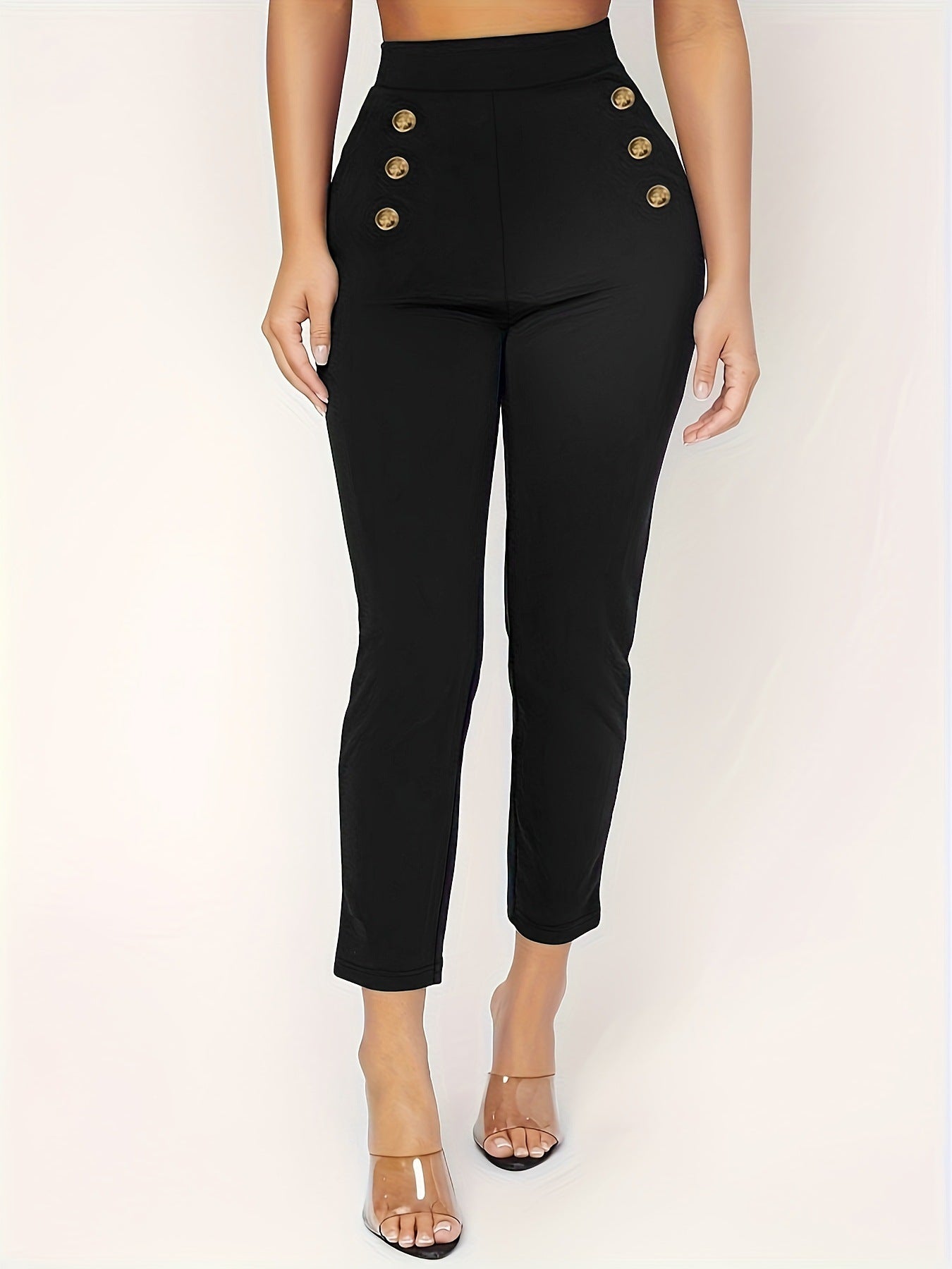 Pantaloni Skinny a Vita Alta con Dettaglio Double-Breasted