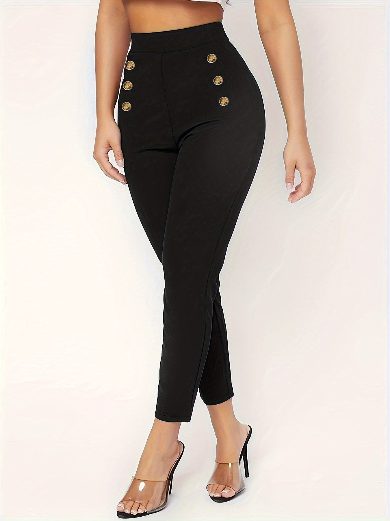 Pantaloni Skinny a Vita Alta con Dettaglio Double-Breasted