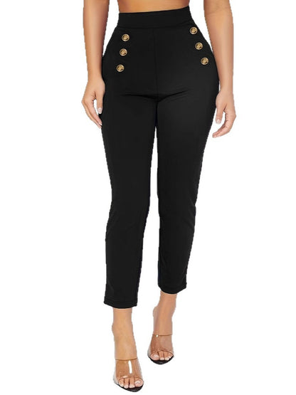 Pantaloni Skinny a Vita Alta con Dettaglio Double-Breasted