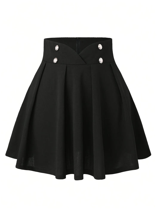 Gonna a Pieghe con Bottoni Decorativi e Fitting 3D