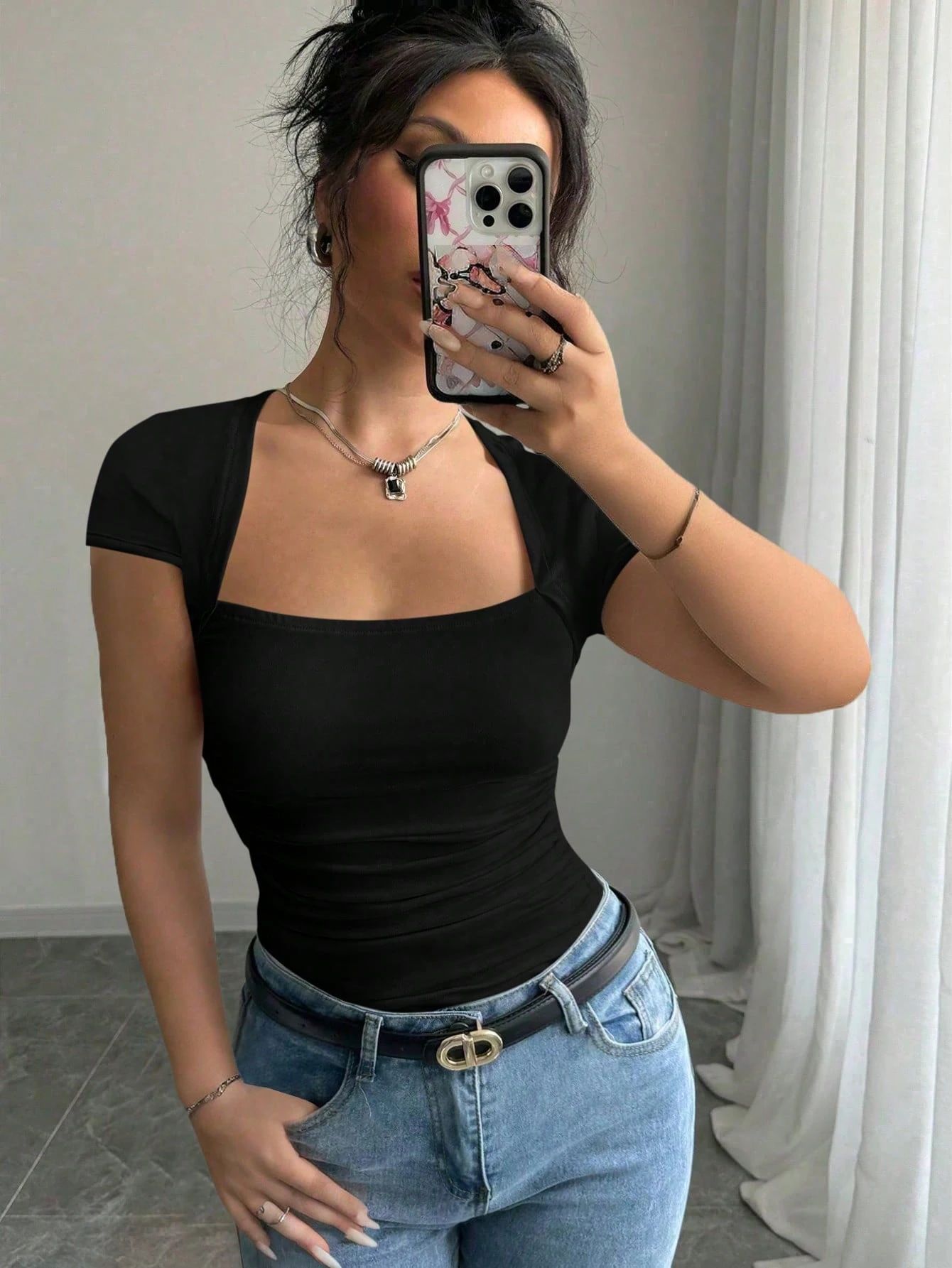 Top in Maglia con Scollo Quadrato e Fitting Sculpt