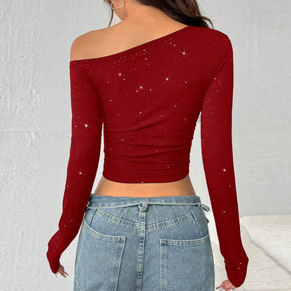 Top in Maglia con Spalla Scoperta e Strass