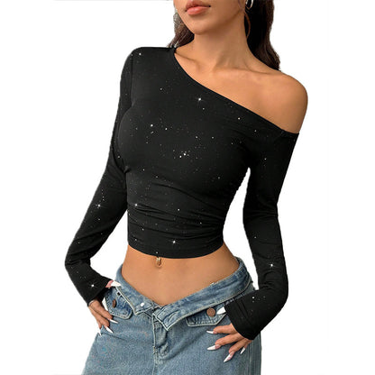 Top in Maglia con Spalla Scoperta e Strass