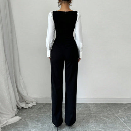 Jumpsuit Long-Sleeve in Black & White