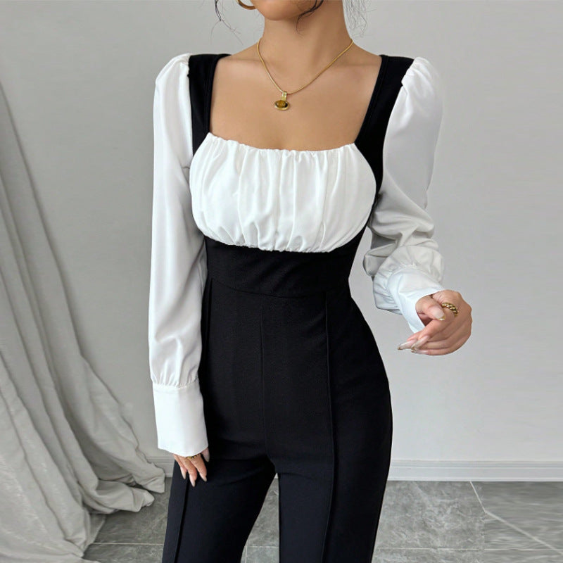 Jumpsuit Long-Sleeve in Black & White
