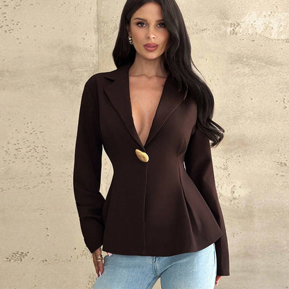 Blazer Slim Fit Monobottone in Marrone Sofisticato