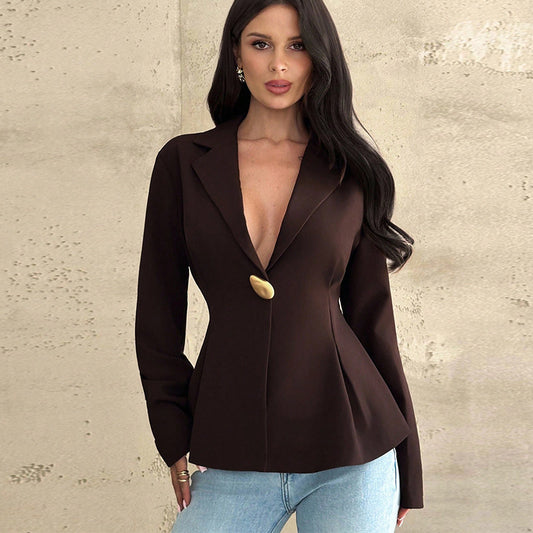 Blazer Slim Fit Monobottone in Marrone Sofisticato