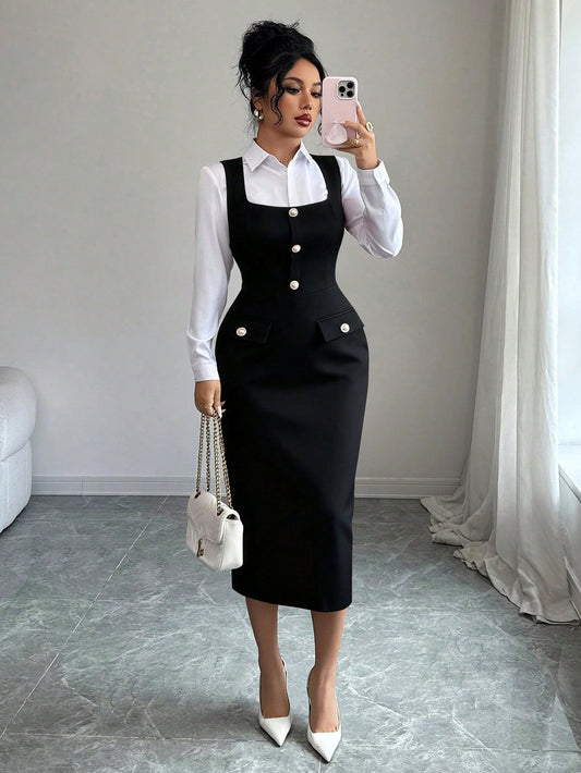 Abito Lungo a Sposina con Dettagli Plissé