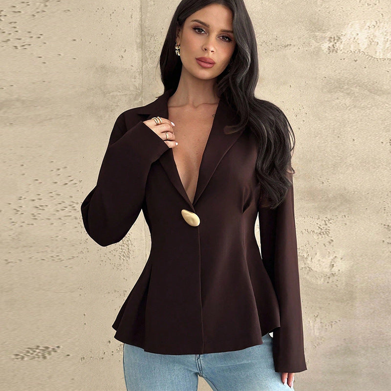 Blazer Slim Fit Monobottone in Marrone Sofisticato