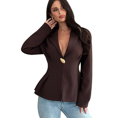 Blazer Slim Fit Monobottone in Marrone Sofisticato