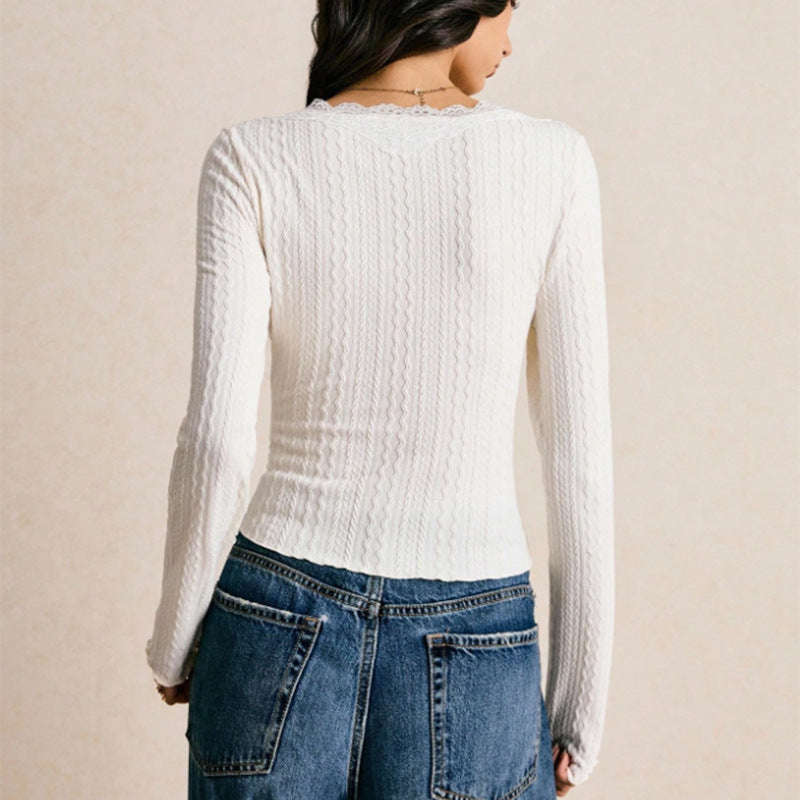 Maglia a Spalle Scoperte con Dettagli in Pizzo