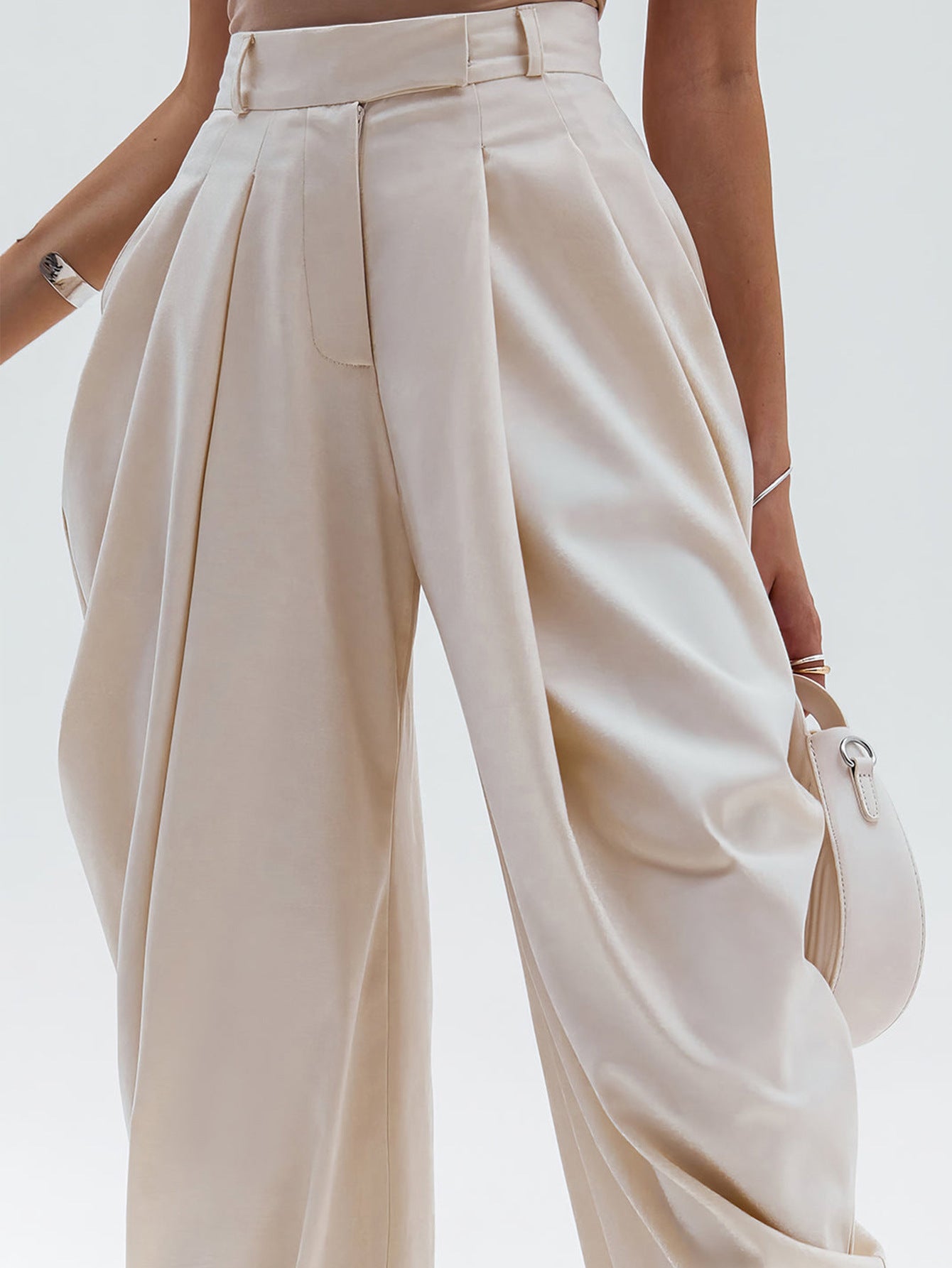 Pantaloni a Vita Alta con Dettaglio Arricciato