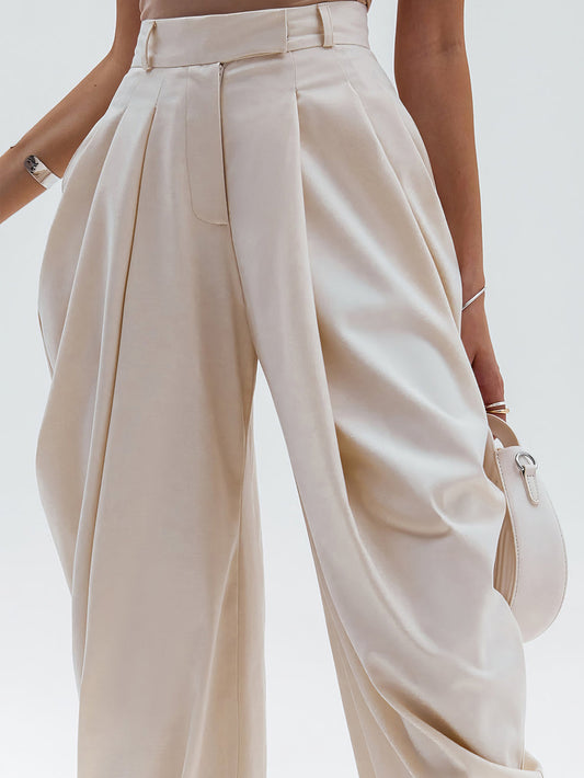 Pantaloni a Vita Alta con Dettaglio Arricciato