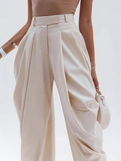 Pantaloni a Vita Alta con Dettaglio Arricciato