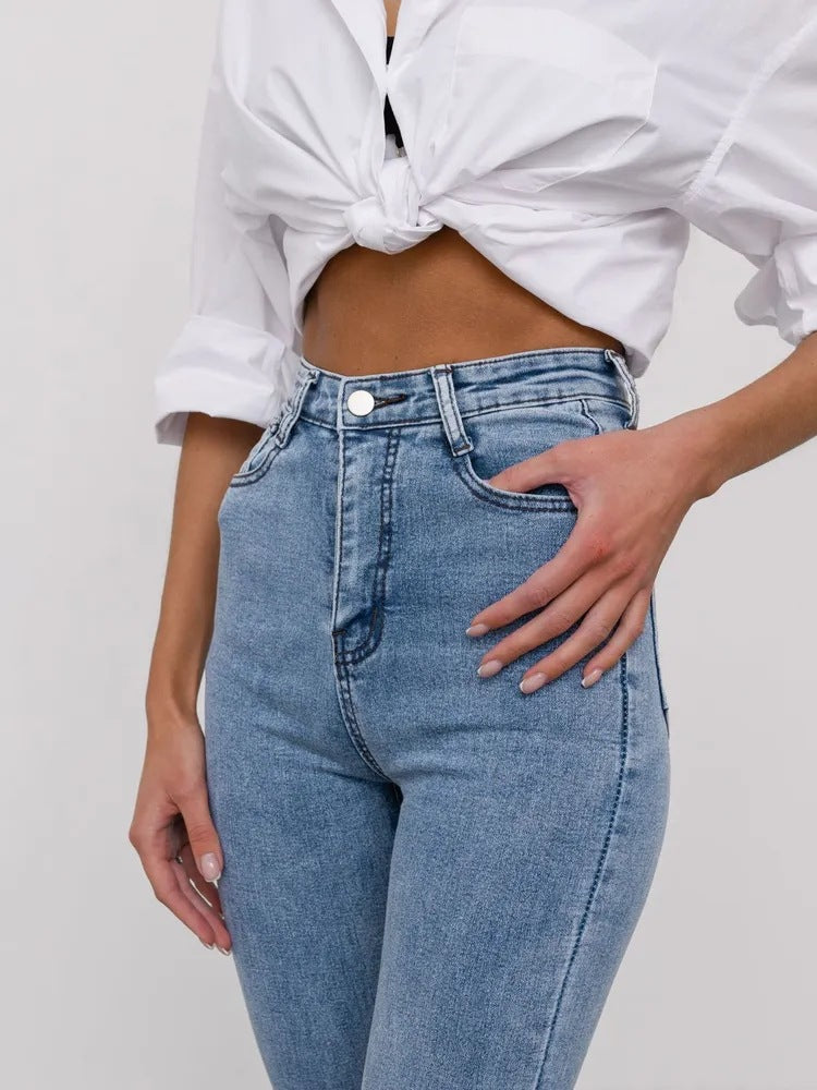 Jeans Skinny High-Waisted con Dettagli Vintage e Stretch Commuter